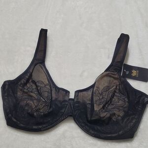 Wacoal 855225 Black Sheer Lace Underwire Bra 34DDD Unlined Full Coverage